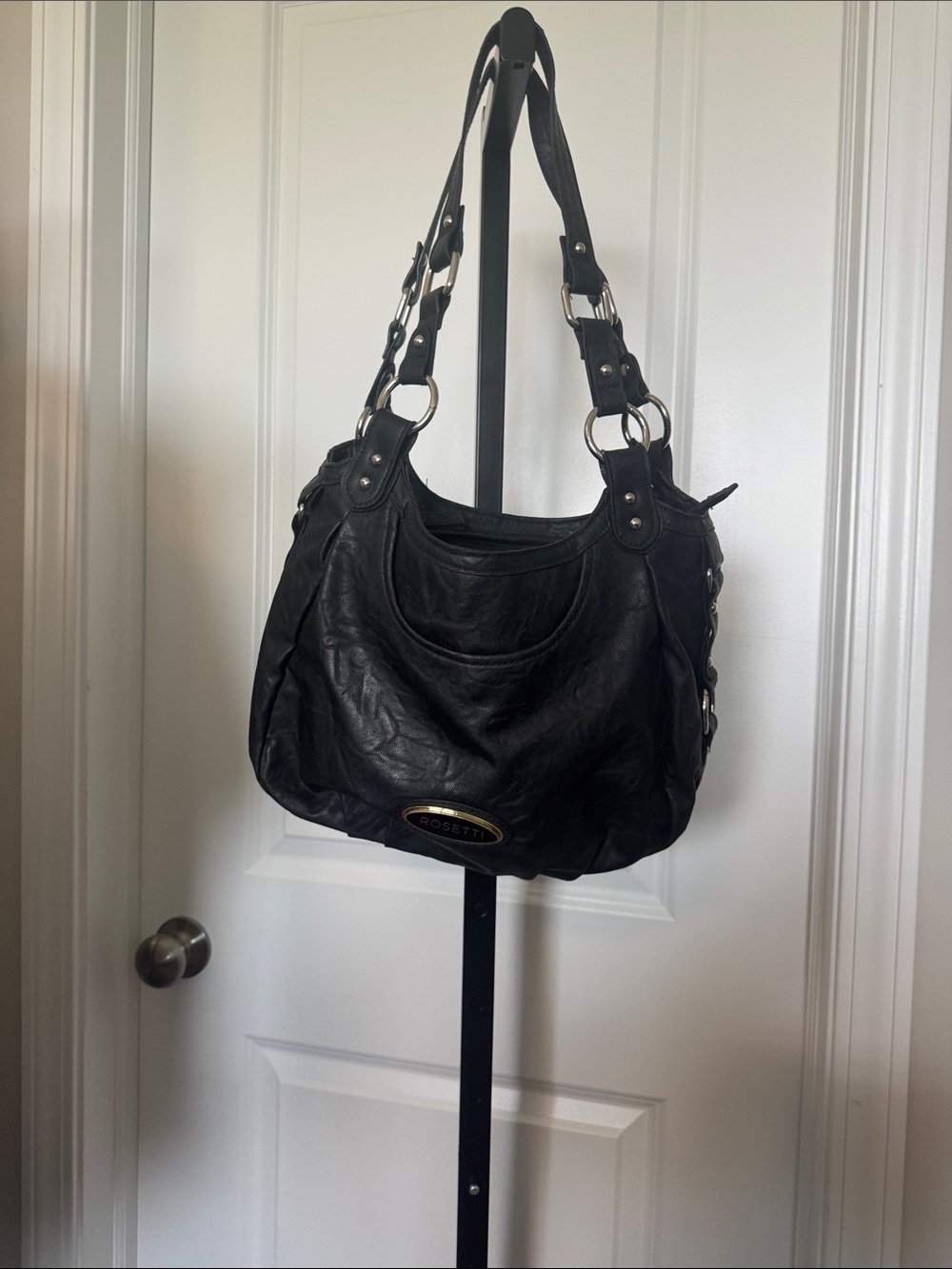 Rosetti Black Hobo Shoulder Bag with Ring-Accent Straps
